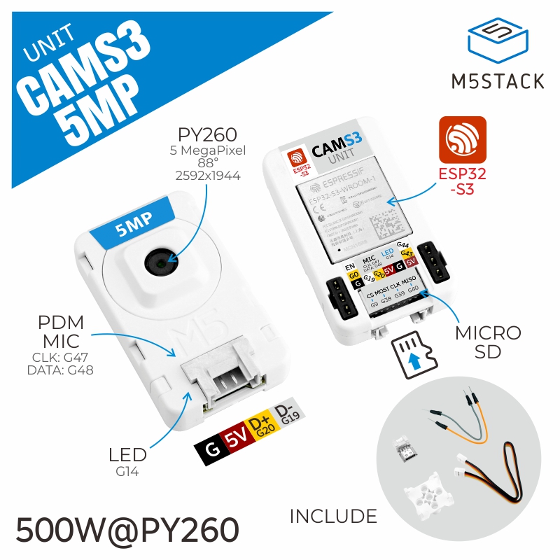 M5Stack Core2 - M5Stack Official Unit CamS3 Wi-Fi Camera