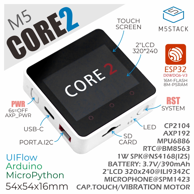 M5Stack Core2 ESP32 IoT Dev Ki - M5Stack Core2 ulasan dan harga